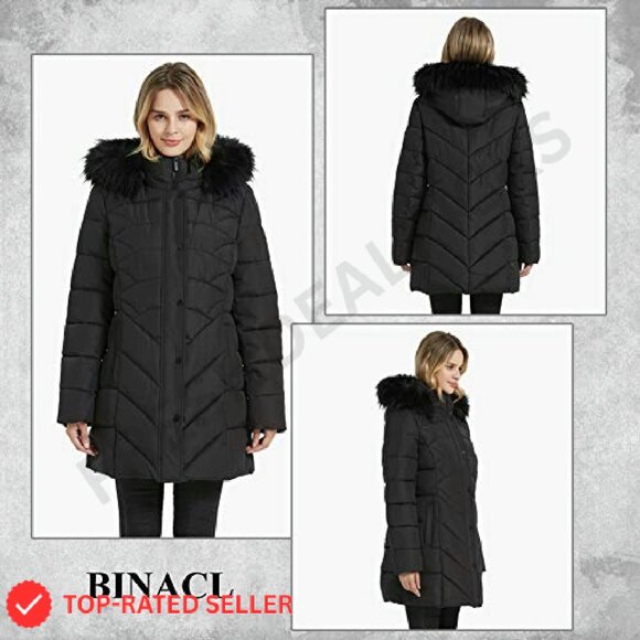 Winter Parka Jacket Classic Hooded Elegant Slim Fit Long Outwear Pockets - Picture 3 of 8